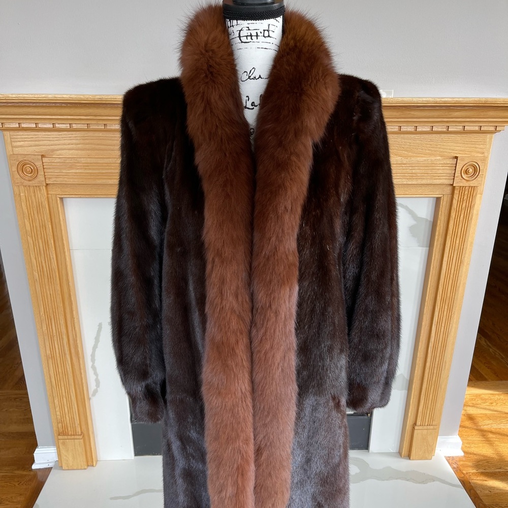 Mahogany Mink Coat with Fox Trim